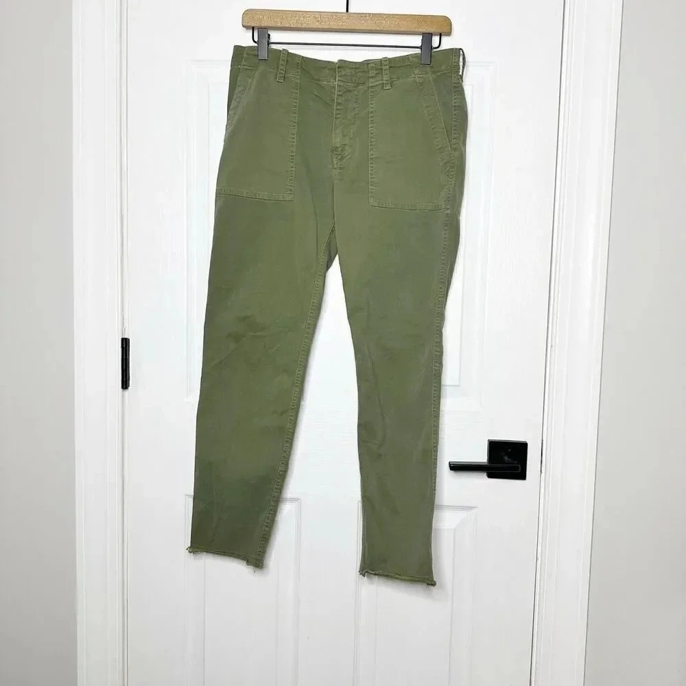 NILI LOTAN Size 6 Jenna Olive Green Raw Hem Cotton Twill Pants
